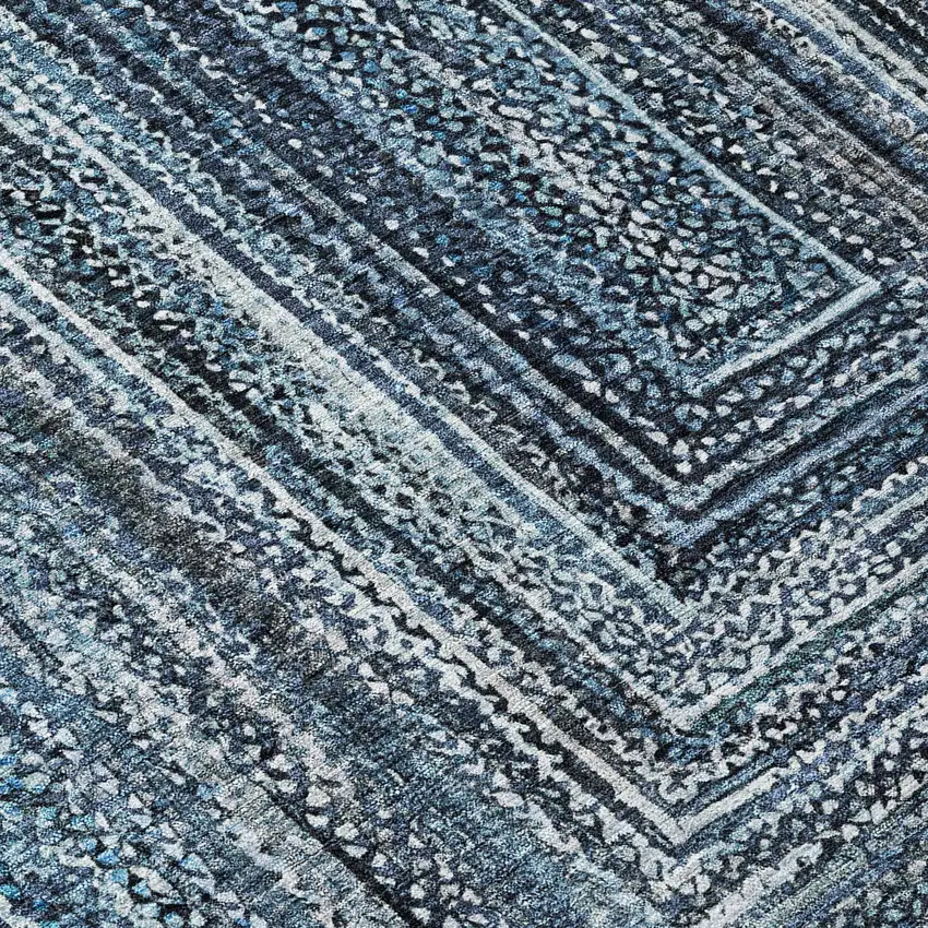 Blue Navy Blue And Ivory Geometric Washable Indoor Outdoor Area Rug Photo 9