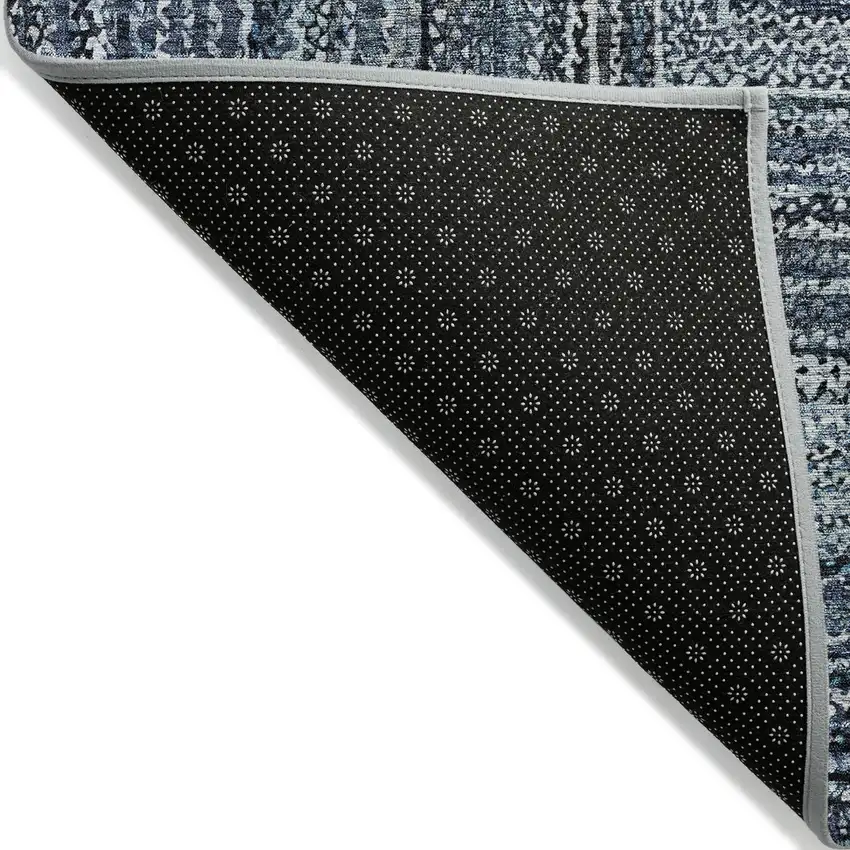 Blue Navy Blue And Ivory Geometric Washable Indoor Outdoor Area Rug Photo 8