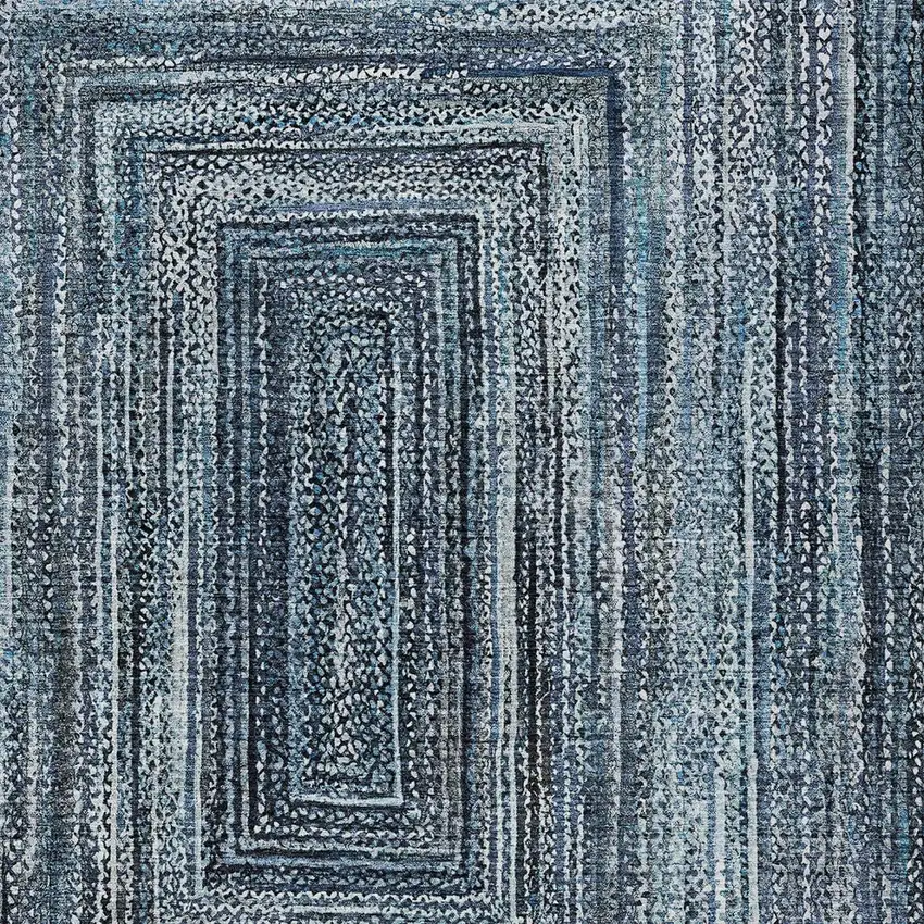 Blue Navy Blue And Ivory Geometric Washable Indoor Outdoor Area Rug Photo 6