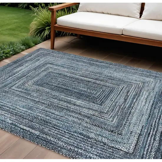 Blue Navy Blue And Ivory Geometric Washable Indoor Outdoor Area Rug Photo 2