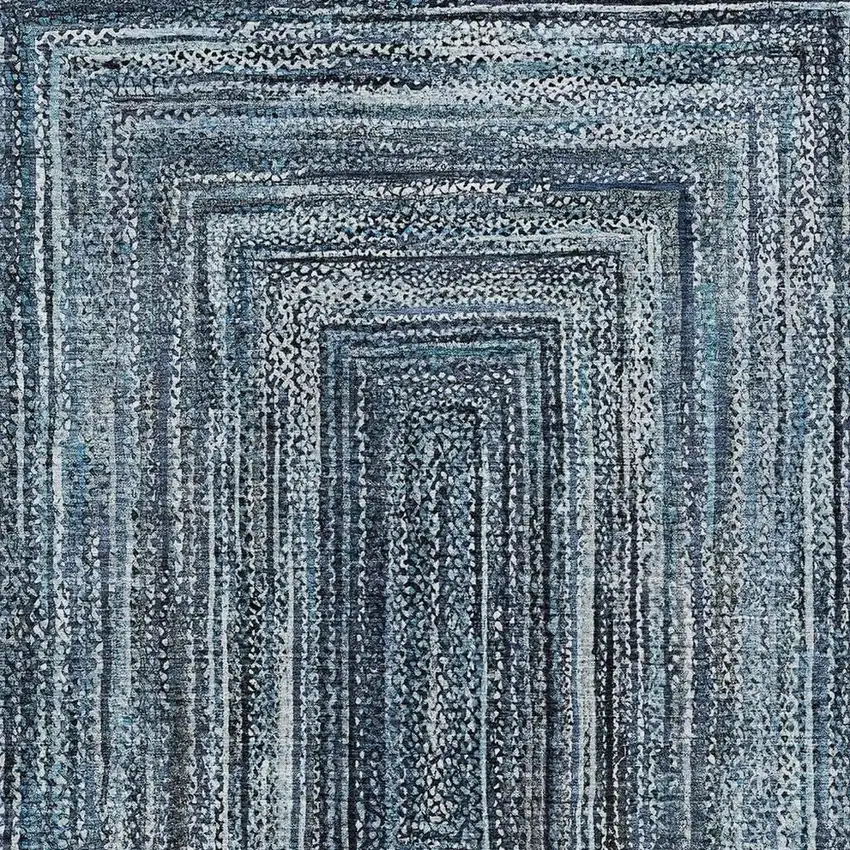 Blue Navy Blue And Ivory Geometric Washable Indoor Outdoor Area Rug Photo 3