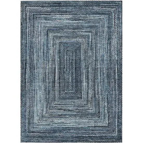 Blue Navy Blue And Ivory Geometric Washable Indoor Outdoor Area Rug Photo 3