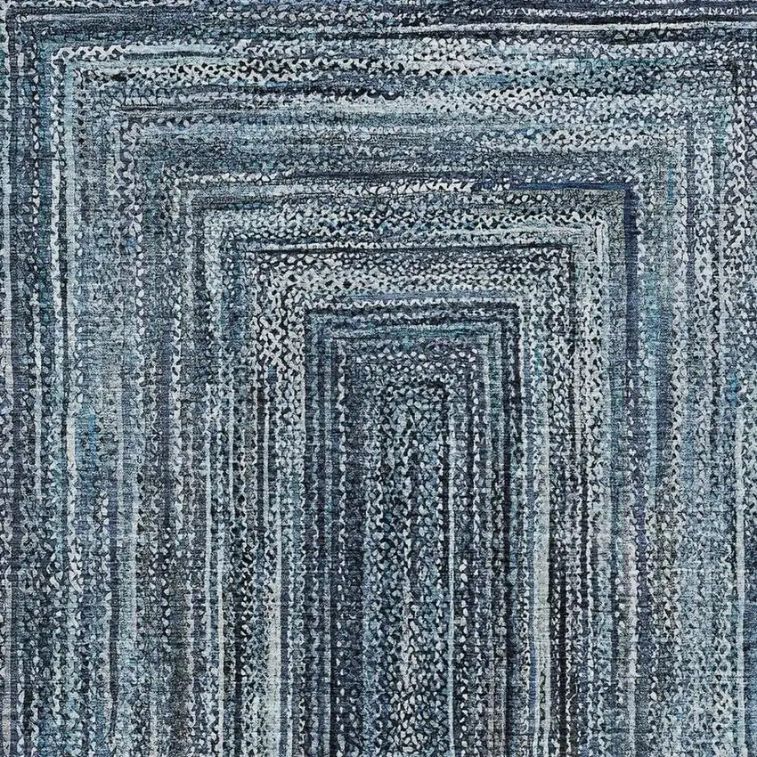 Blue Navy Blue And Ivory Geometric Washable Indoor Outdoor Area Rug Photo 4