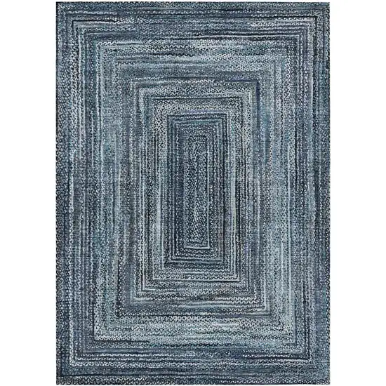 Blue Navy Blue And Ivory Geometric Washable Indoor Outdoor Area Rug Photo 1