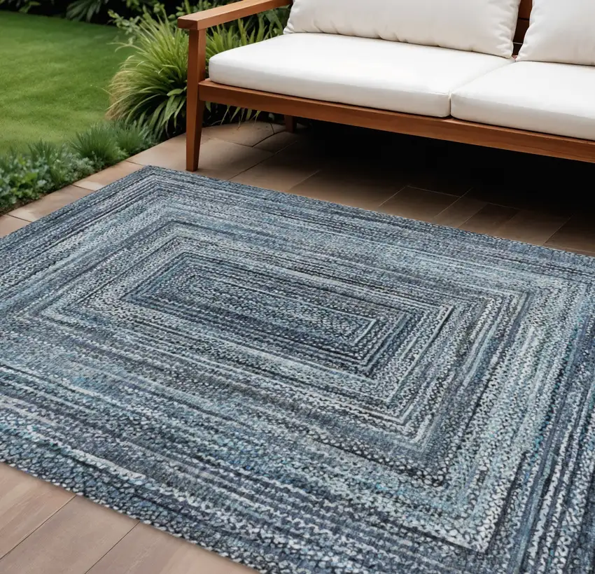 Blue Navy Blue And Ivory Geometric Washable Indoor Outdoor Area Rug Photo 2