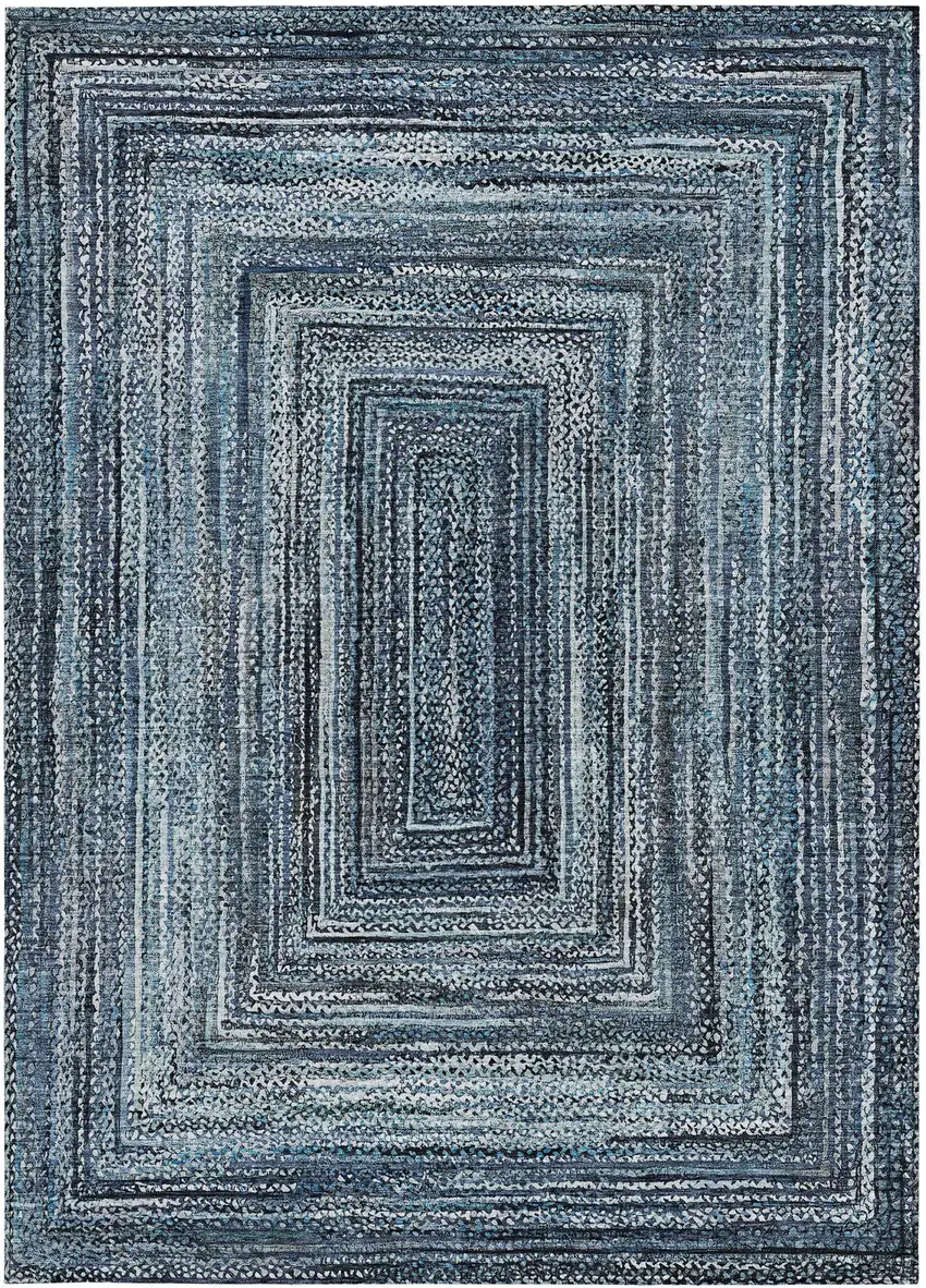 Blue Navy Blue And Ivory Geometric Washable Indoor Outdoor Area Rug Photo 3