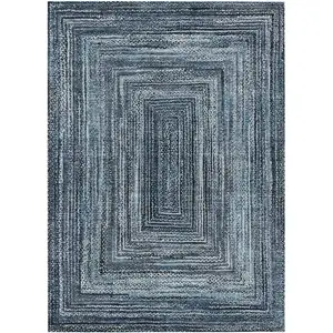 Photo of Blue Navy Blue And Ivory Geometric Washable Indoor Outdoor Area Rug