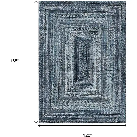 Blue Navy Blue And Ivory Geometric Washable Indoor Outdoor Area Rug Photo 8