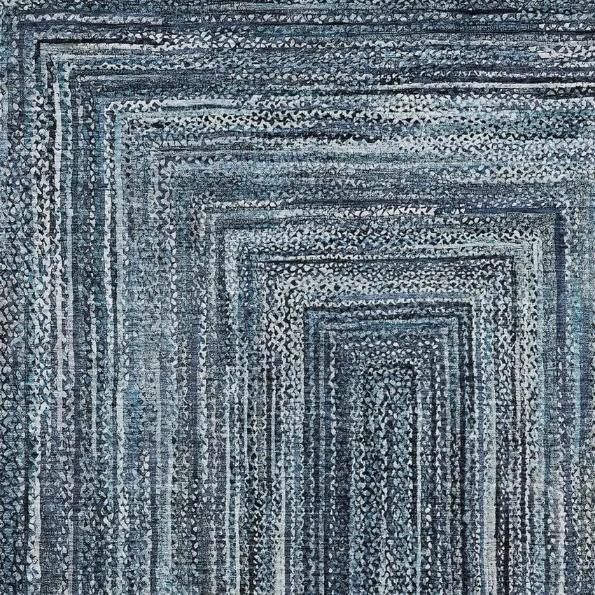 Blue Navy Blue And Ivory Geometric Washable Indoor Outdoor Area Rug Photo 4