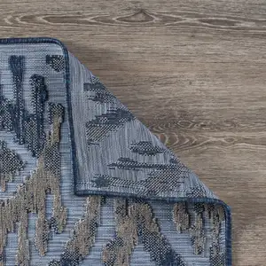 Photo of Blue Ogee Pattern Indoor Outdoor Area Rug