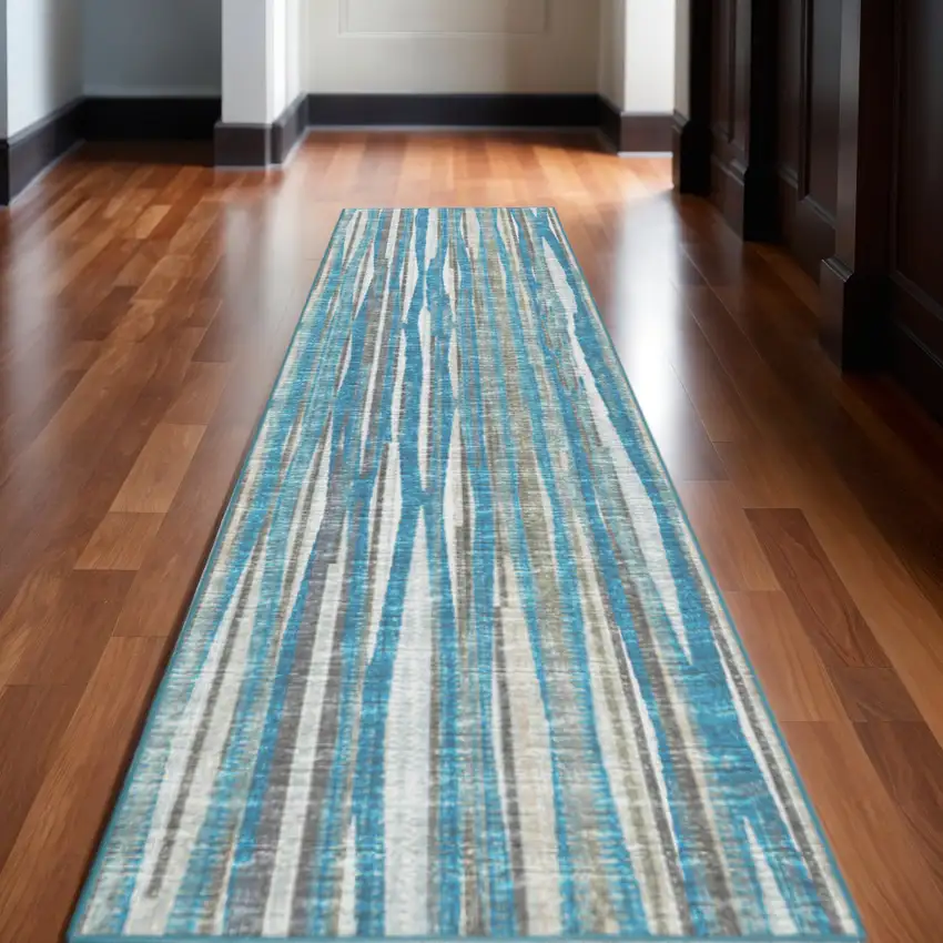 3' X 10' Blue Ombre Tufted Runner Rug Photo 1