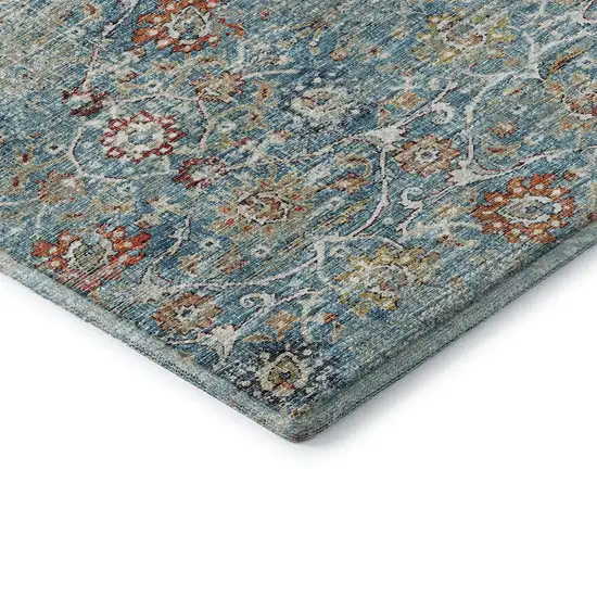 Blue Orange And Gold Floral Medallion Washable Area Rug With UV Protection Photo 9