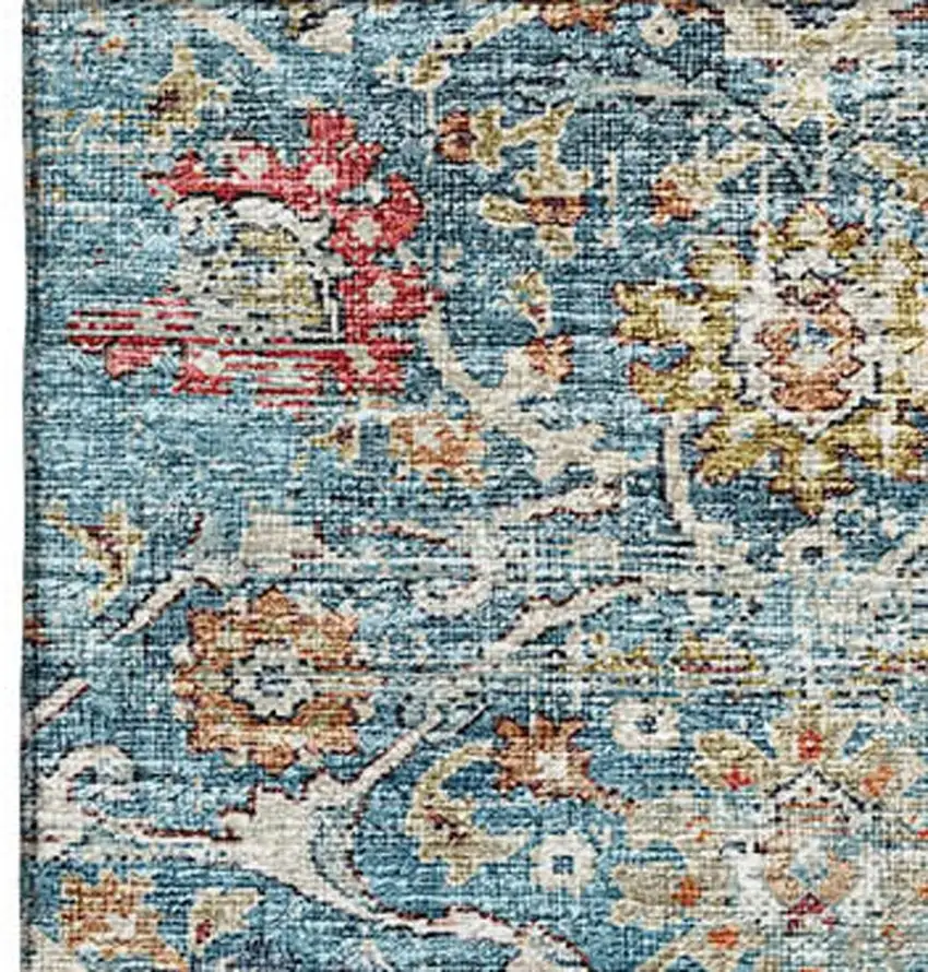 Blue Orange And Gold Floral Medallion Washable Area Rug With UV Protection Photo 4