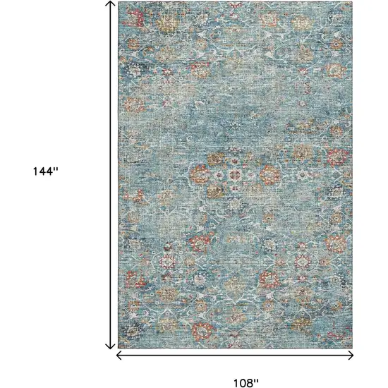 Blue Orange And Gold Floral Medallion Washable Area Rug With UV Protection Photo 3