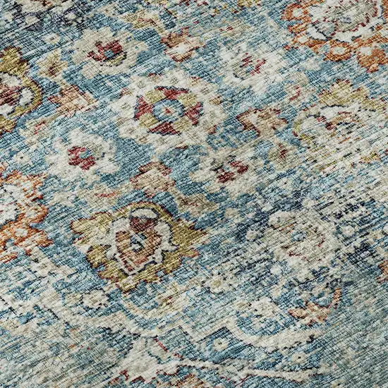 Blue Orange And Gold Floral Medallion Washable Area Rug With UV Protection Photo 9