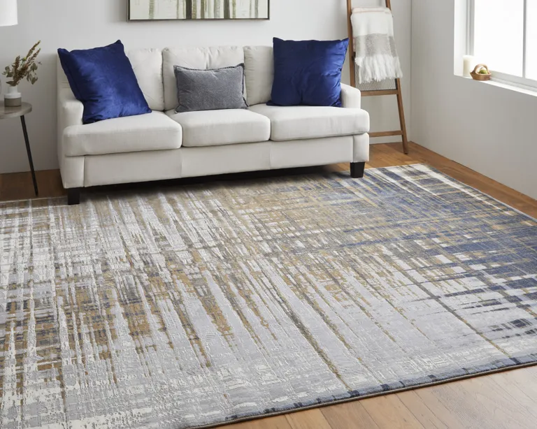 Blue Orange And Gray Abstract Power Loom Area Rug Photo 5