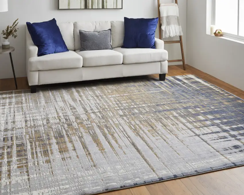 Blue Orange And Gray Abstract Power Loom Area Rug Photo 6