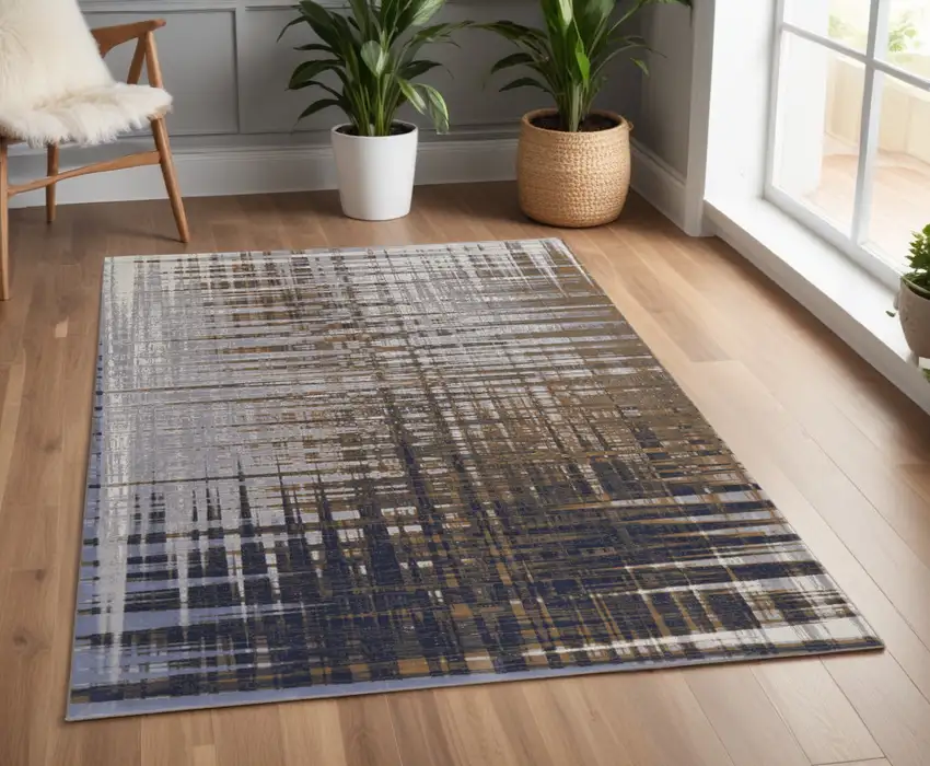 Blue and Gray Abstract Power Loom Area Rug Photo 1