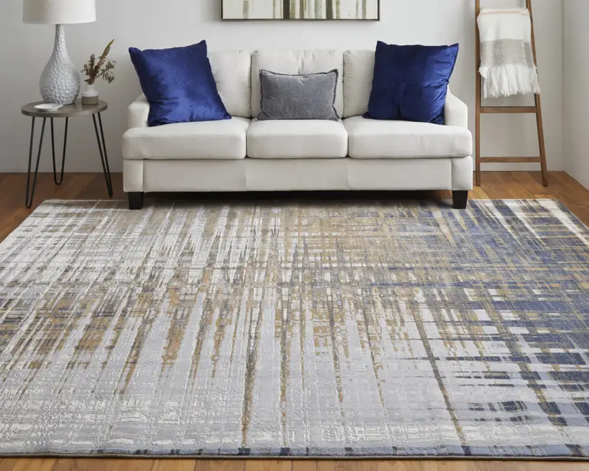 Blue Orange And Gray Abstract Power Loom Area Rug Photo 7