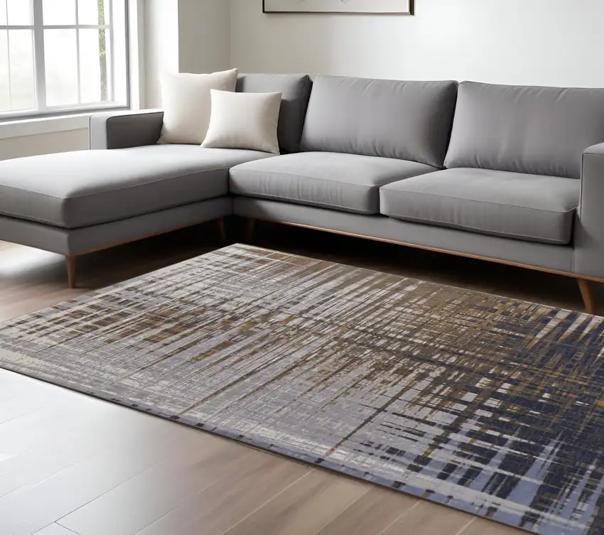 Blue Orange And Gray Abstract Area Rug Photo 1