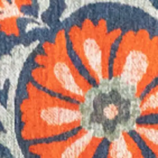 Blue Orange And Gray Tribal Washable Area Rug With UV Protection Photo 9