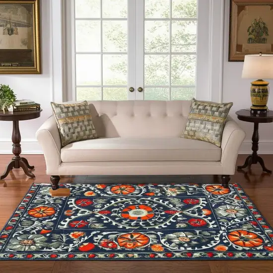 Blue Orange And Gray Tribal Washable Area Rug With UV Protection Photo 1