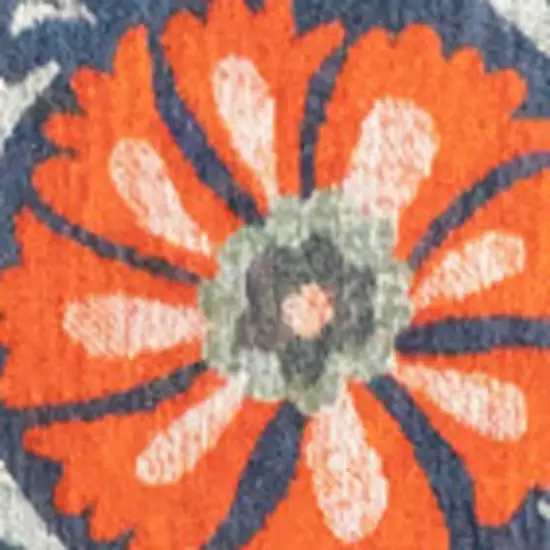 Blue Orange And Gray Tribal Washable Area Rug With UV Protection Photo 3