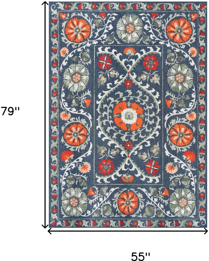 Blue Orange And Gray Tribal Washable Area Rug With UV Protection Photo 6