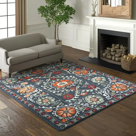 Blue Orange And Gray Tribal Washable Area Rug With UV Protection Photo 1