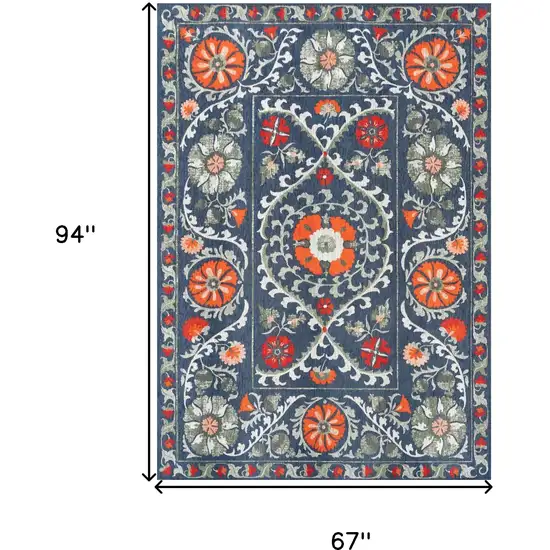 Blue Orange And Gray Tribal Washable Area Rug With UV Protection Photo 8