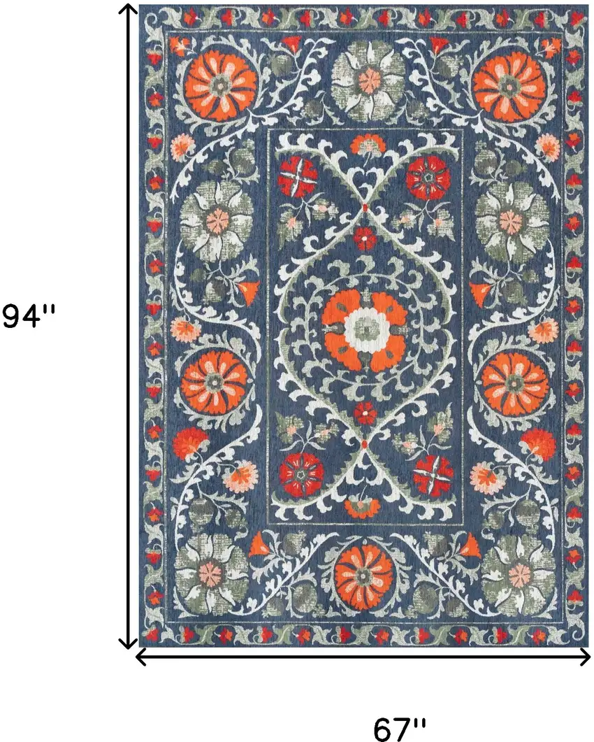 Blue Orange And Gray Tribal Washable Area Rug With UV Protection Photo 8