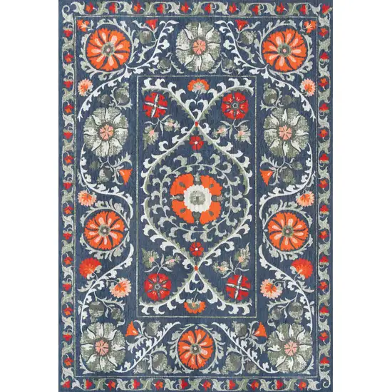 Blue Orange And Gray Tribal Washable Area Rug With UV Protection Photo 2