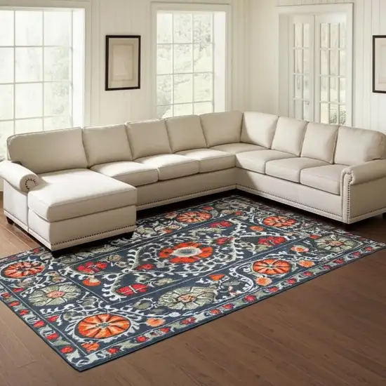 Blue Orange And Gray Tribal Washable Area Rug With UV Protection Photo 1