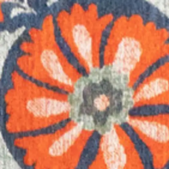 Blue Orange And Gray Tribal Washable Area Rug With UV Protection Photo 3