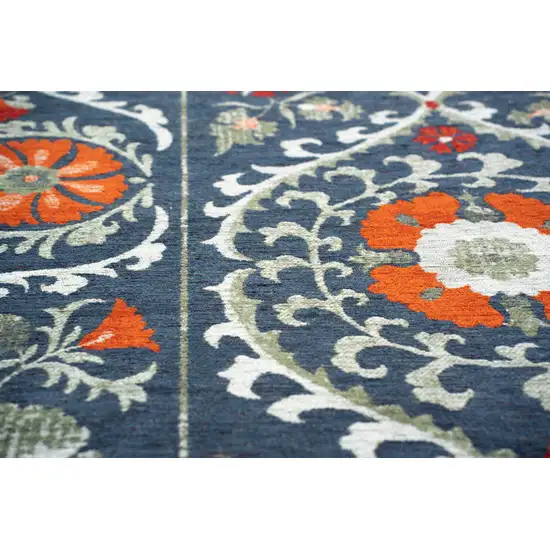 Blue Orange And Gray Tribal Washable Area Rug With UV Protection Photo 8