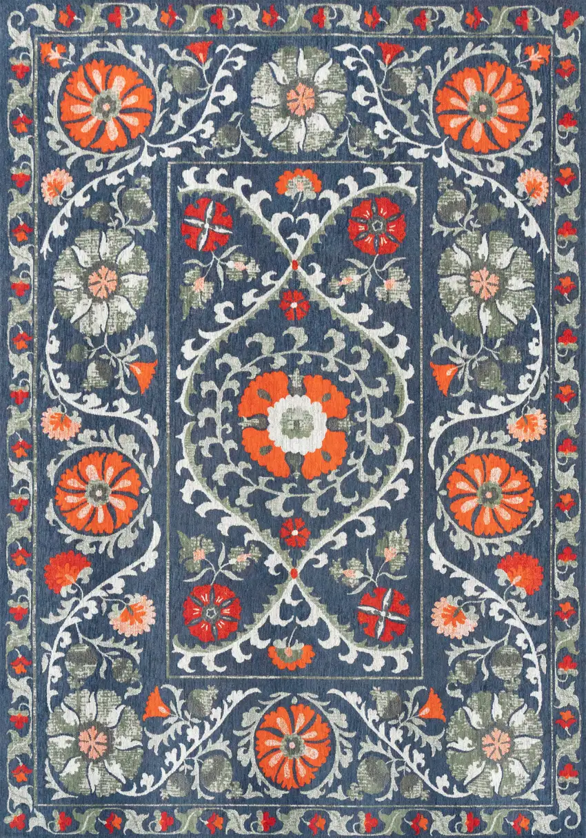 Blue Orange And Gray Tribal Washable Area Rug With UV Protection Photo 2