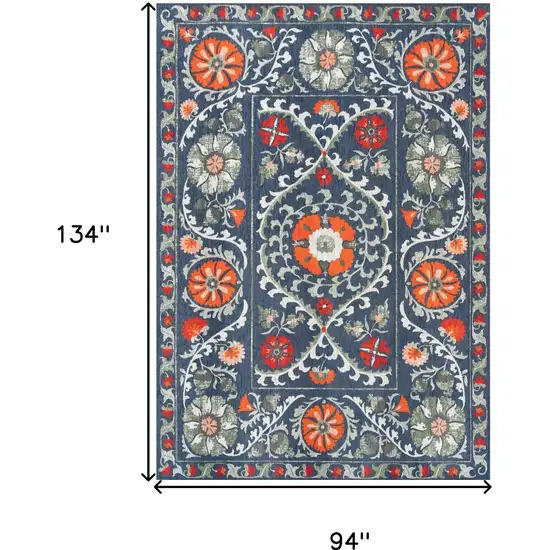 Blue Orange And Gray Tribal Washable Area Rug With UV Protection Photo 6