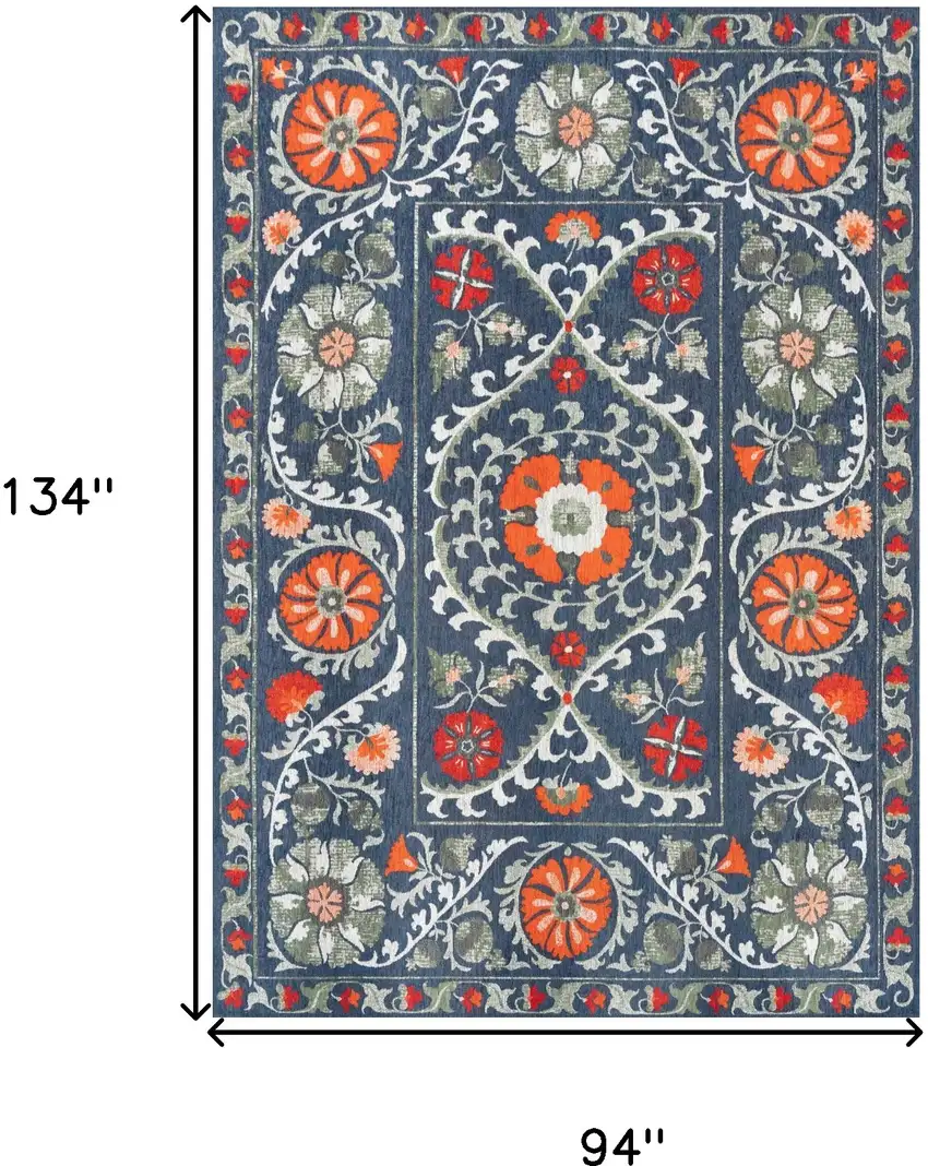 Blue Orange And Gray Tribal Washable Area Rug With UV Protection Photo 6