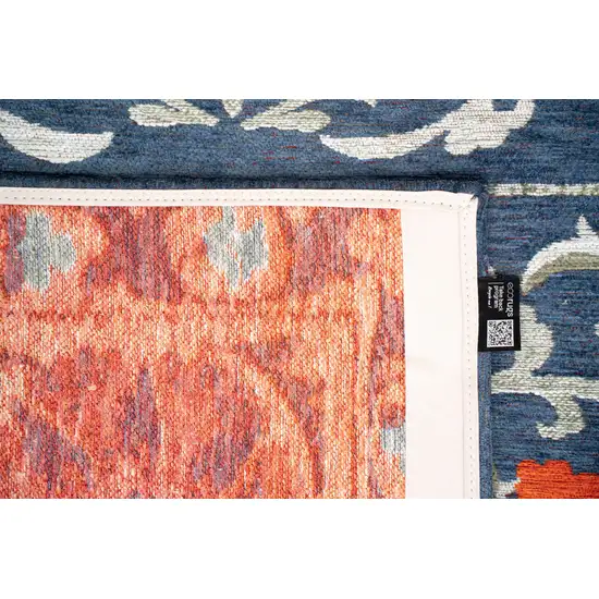 Blue Orange And Gray Tribal Washable Area Rug With UV Protection Photo 7