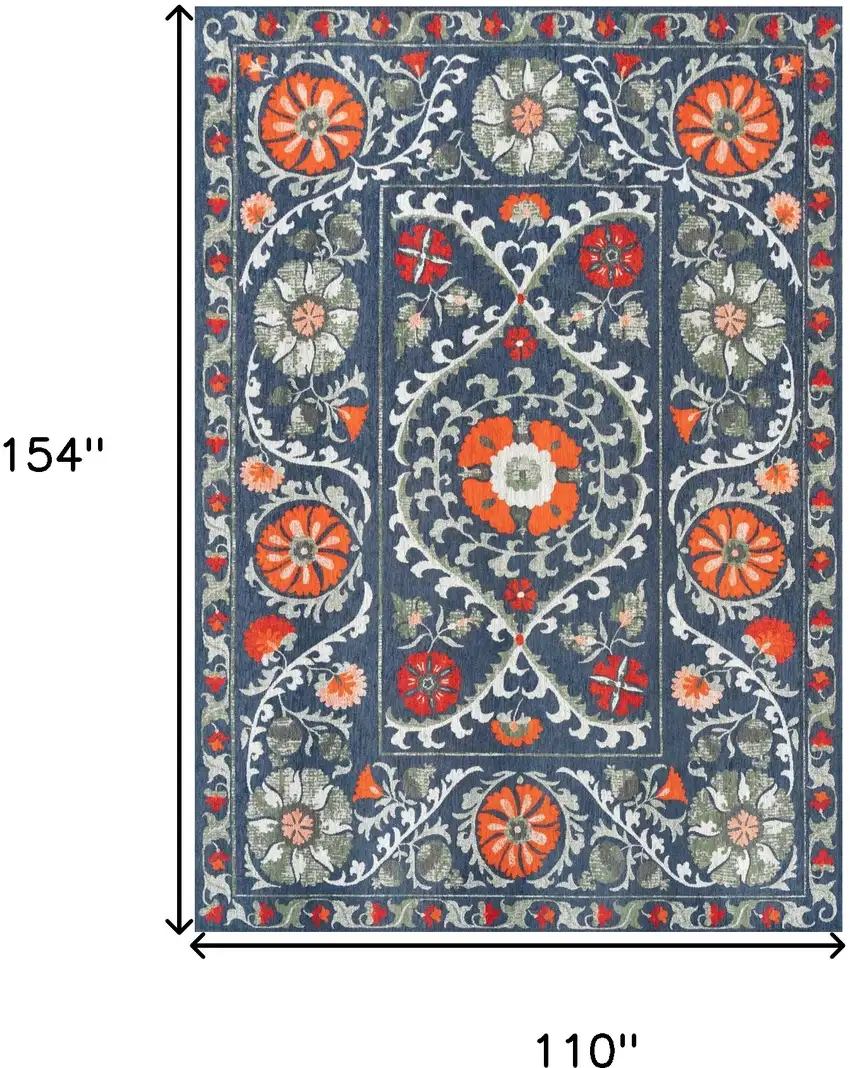 Blue Orange And Gray Tribal Washable Area Rug With UV Protection Photo 6
