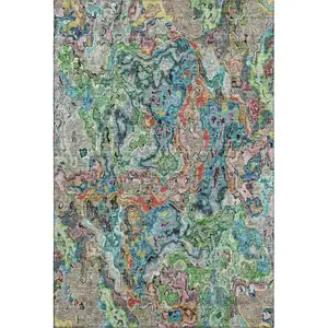 Photo of Blue Orange And Green Abstract Washable Area Rug With UV Protection