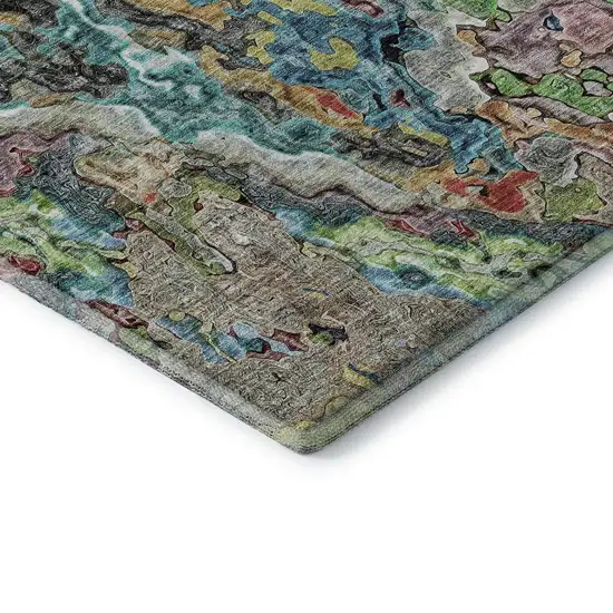 Blue Orange And Green Abstract Washable Area Rug With UV Protection Photo 8