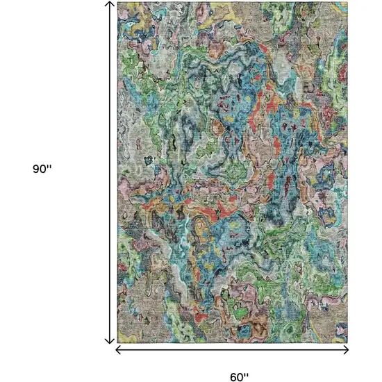 Blue Orange And Green Abstract Washable Area Rug With UV Protection Photo 3