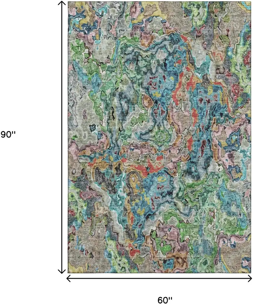 Blue Orange And Green Abstract Washable Area Rug With UV Protection Photo 3