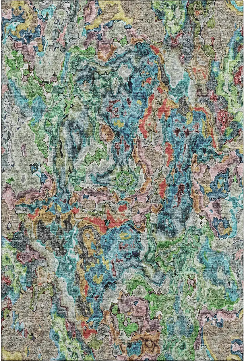 Blue Orange And Green Abstract Washable Area Rug With UV Protection Photo 1