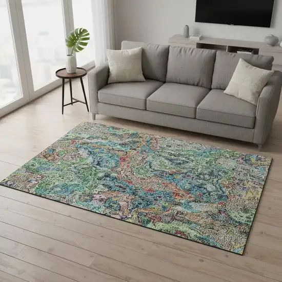 Blue Orange And Green Abstract Washable Area Rug With UV Protection Photo 2