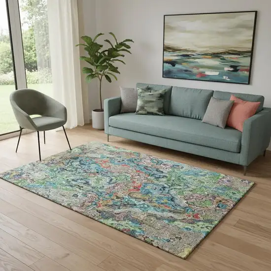 Blue Orange And Green Abstract Washable Area Rug With UV Protection Photo 1