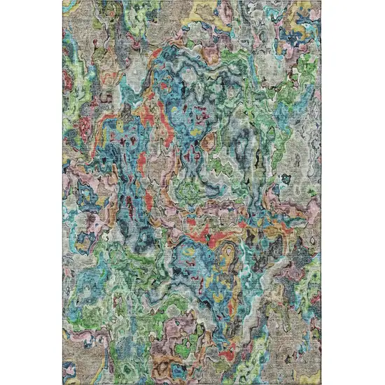 Blue Orange And Green Abstract Washable Area Rug With UV Protection Photo 3
