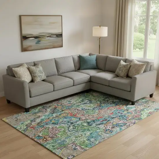 Blue Orange And Green Abstract Washable Area Rug With UV Protection Photo 1