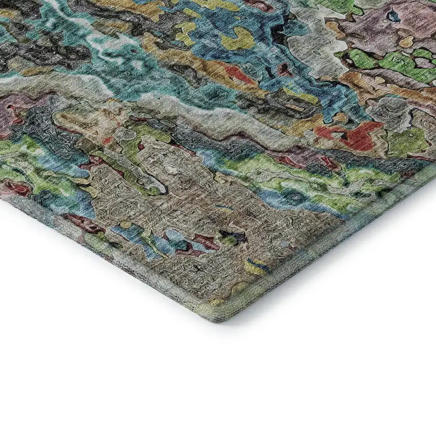 Blue Orange And Green Abstract Washable Area Rug With UV Protection Photo 8